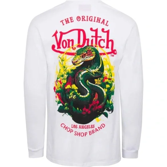 Von Dutch Men’s Snake Graphic Long Sleeve Tee in White |LIMITED EDITION! NEW/NWT - Picture 1 of 10